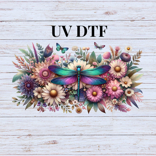 dragonfly with flowers decal