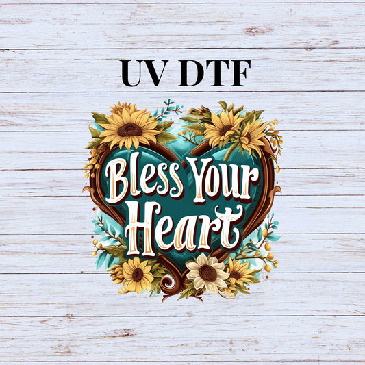 UV DTF Sticker print. Bless your heart decal, tumbler decal, permanent sticker. Uv wrap for glass can tumbler. #4223