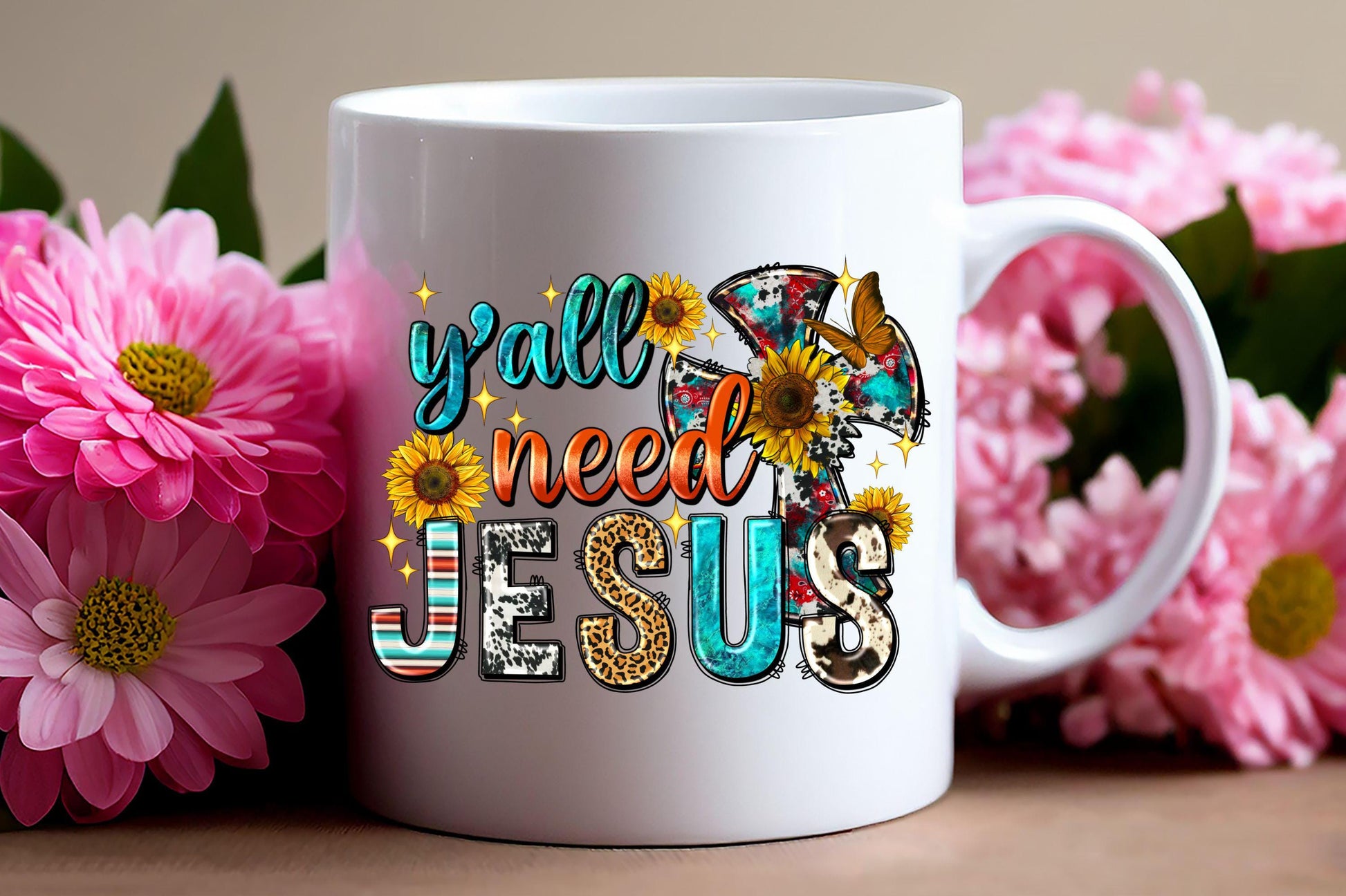 UV DTF Sticker print. Y'all need Jesus decal, tumbler decal, permanent sticker. Uv wrap for glass can tumbler. #4224