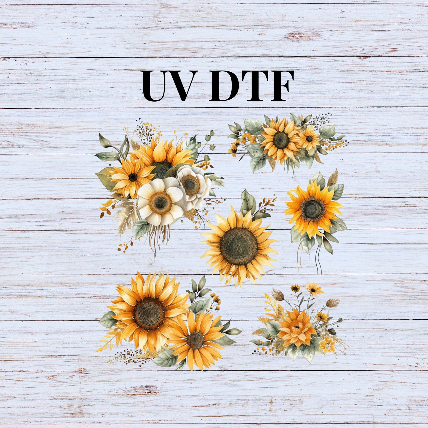 UV DTF Sticker prints. Sunflower element sheet bundle decal, permanent sticker. UV wrap for glass can tumbler. #10049