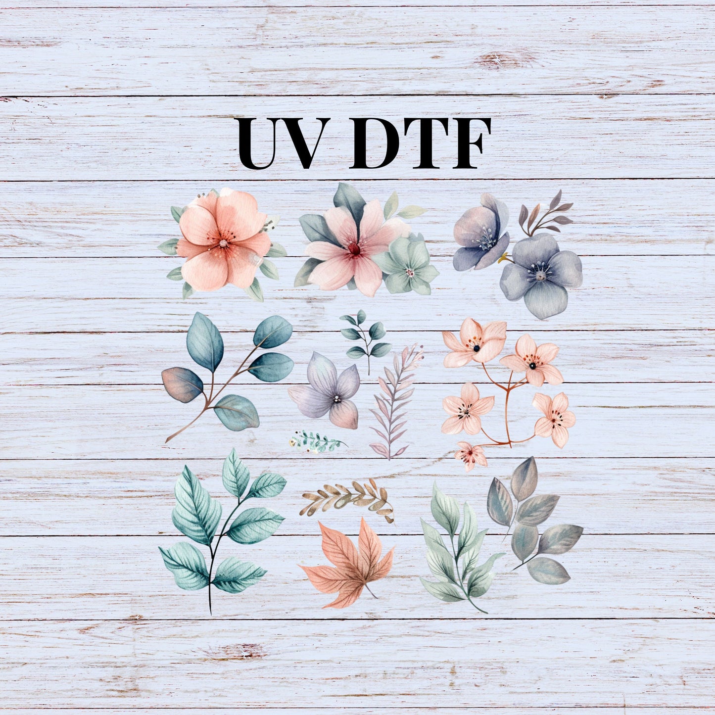 UV DTF Sticker prints. Pastel flowers element sheet bundle decal, permanent sticker. UV wrap for glass can tumbler. #10051