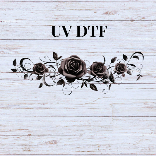 UV DTF Sticker print Black Rose wrap Halloween decal, tumbler decal, Uv wrap glass can tumbler. #7041