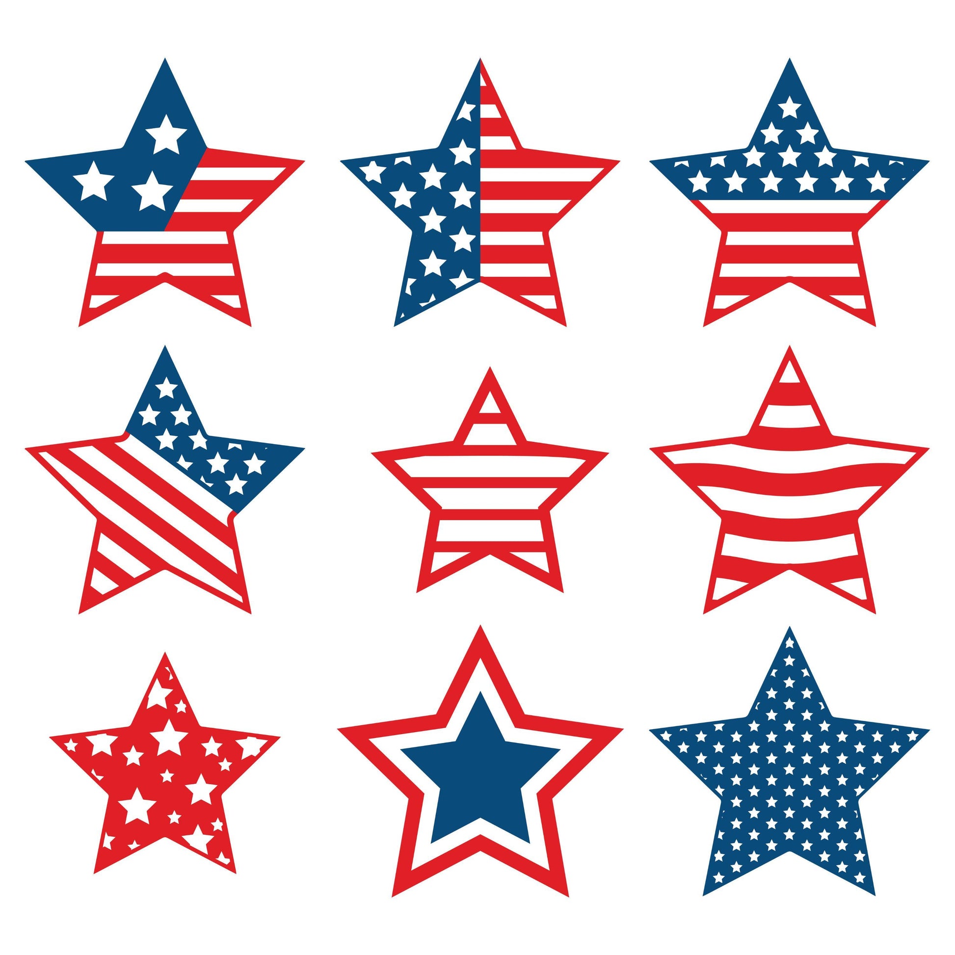 UV DTF Sticker prints. Patriotic Red, White & Blue star element sheet bundle decal, permanent sticker. UV wrap for glass can tumbler. #10064