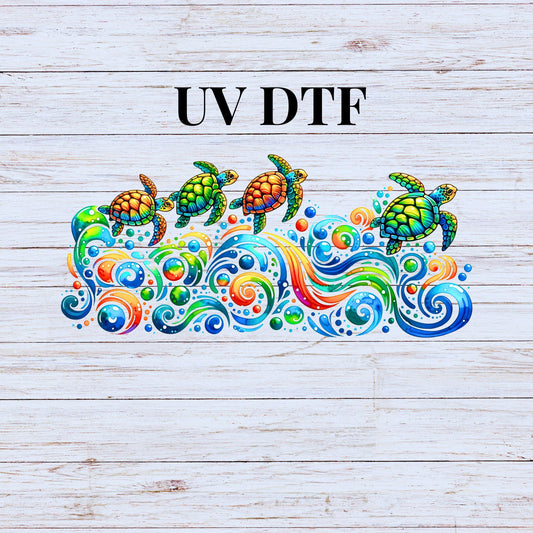 UV DTF Sticker print Vibrant Turtle scene wrap decal, tumbler decal, permanent sticker. Uv wrap for glass can tumbler. #5175