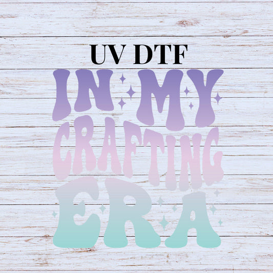 UV DTF Sticker print. In My Crafting Era purple and teal ombre decal, tumbler decal, permanent sticker. Uv wrap for glass can tumbler. #4235