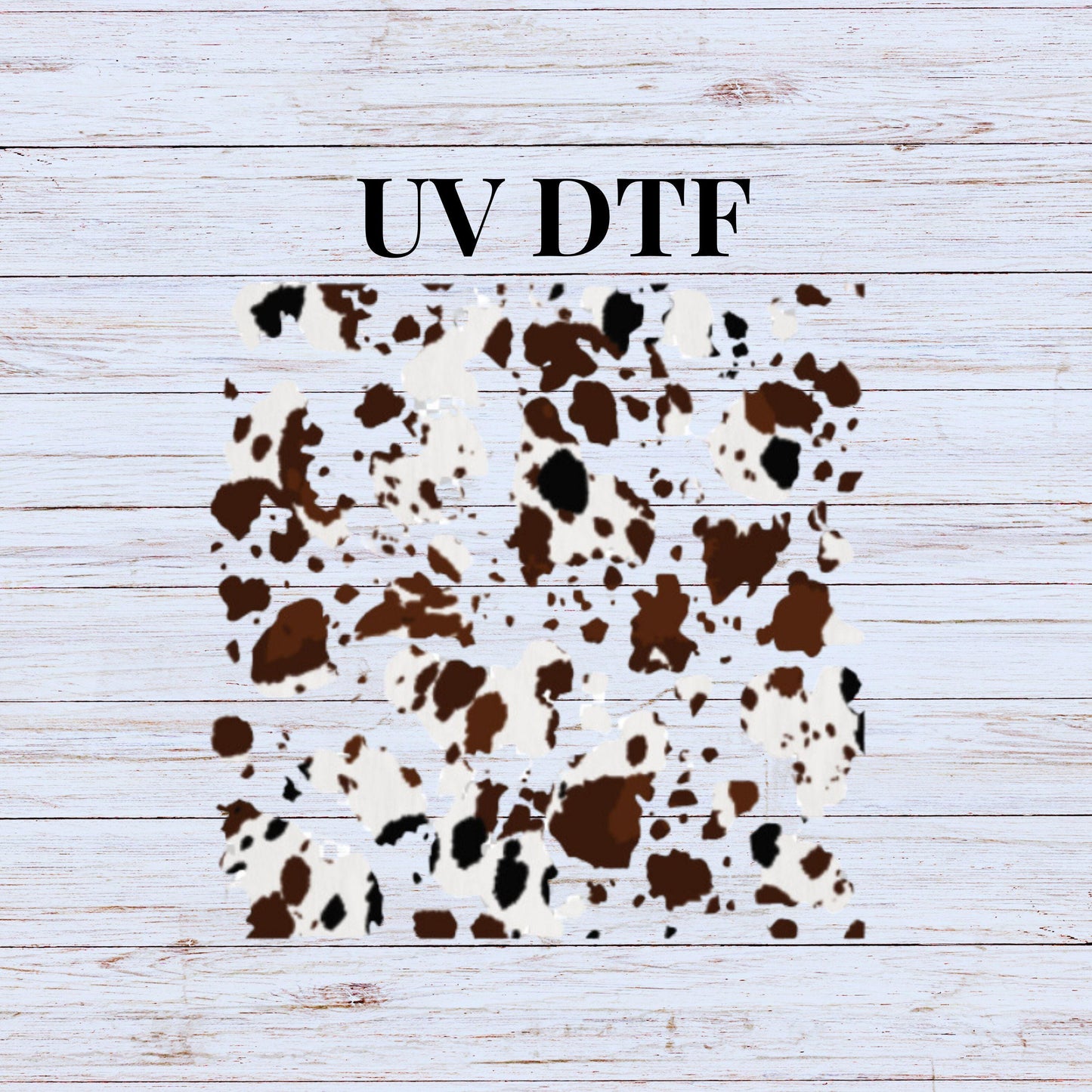 UV DTF Sticker print Cow spot cow hide black brown decal, tumbler decal, permanent sticker. Uv wrap for glass can tumbler. #10072