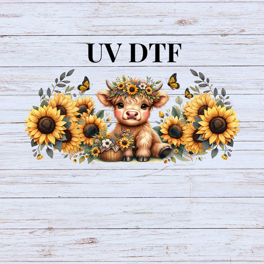 Sunflowers and a cute baby cow decal