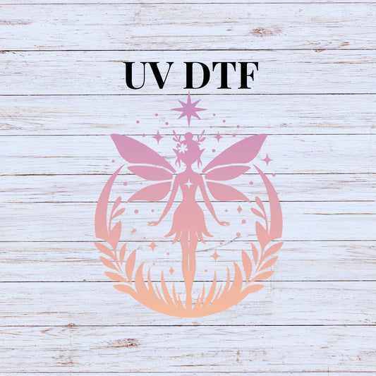 UV DTF Sticker prints. Gradient fairy pink and orange decal, permanent sticker. UV wrap for tumbler. #10059