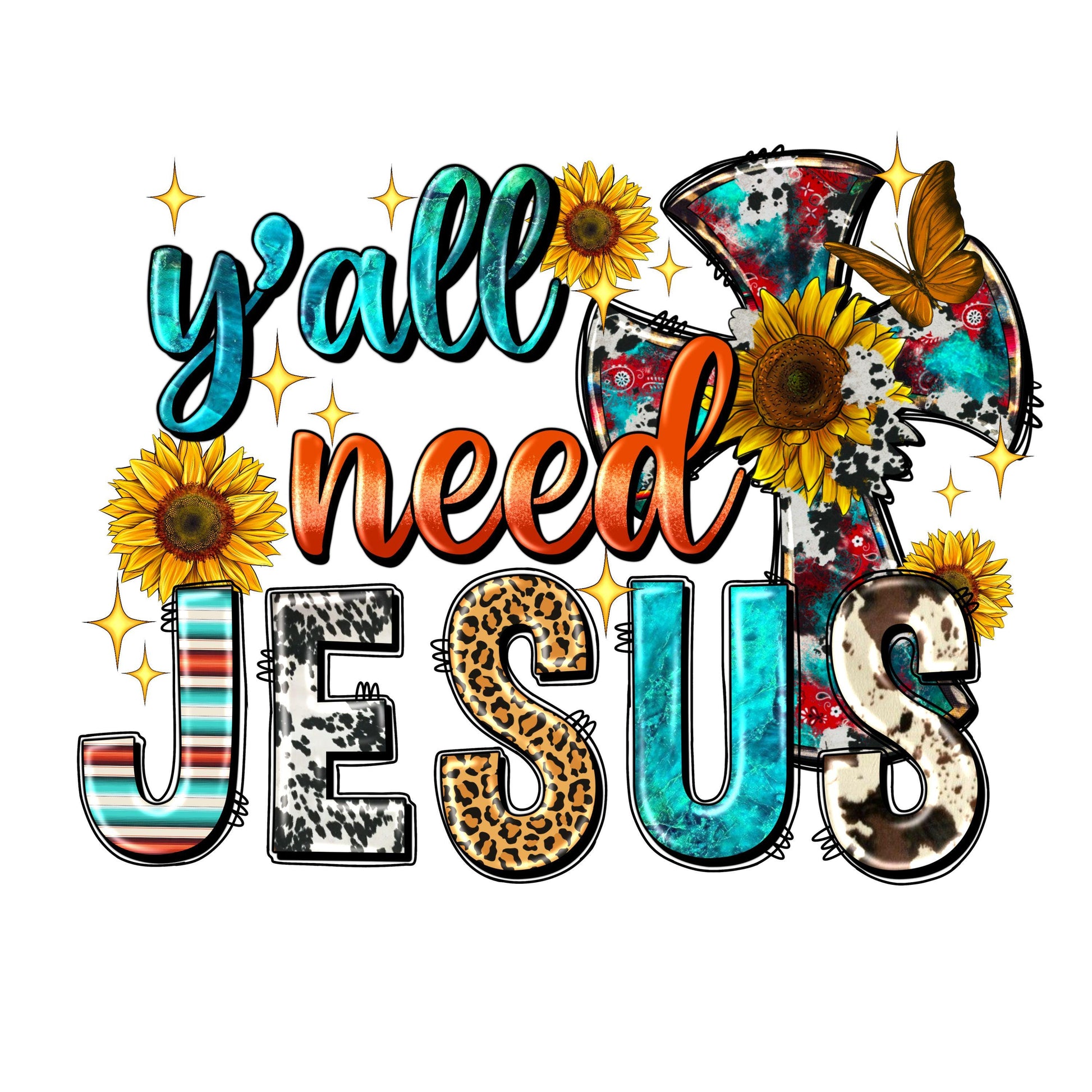 UV DTF Sticker print. Y'all need Jesus decal, tumbler decal, permanent sticker. Uv wrap for glass can tumbler. #4224