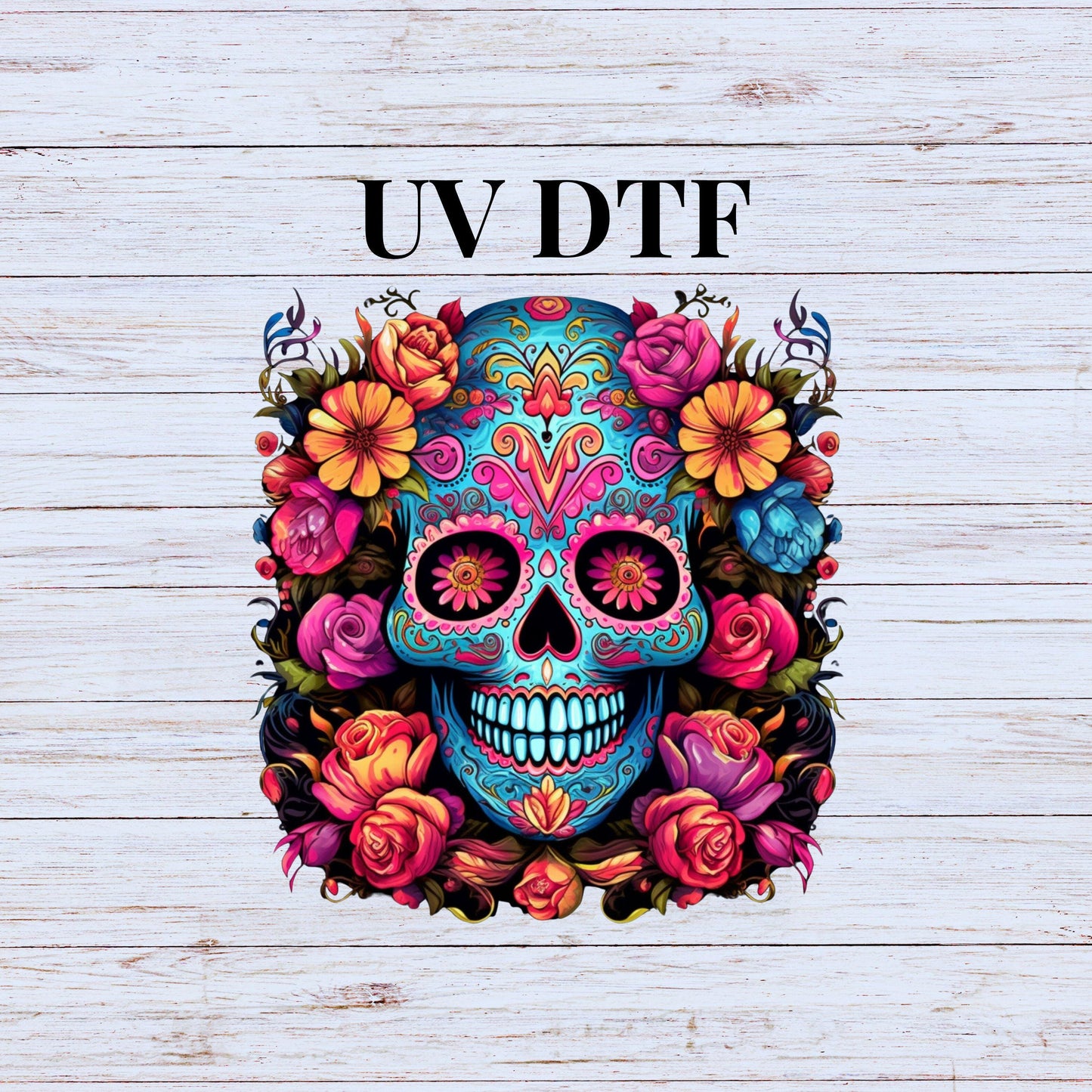 UV DTF Sticker print. Sugar skull #2 wrap decal, tumbler decal, permanent sticker. UV wrap for glass can tumbler. #5167