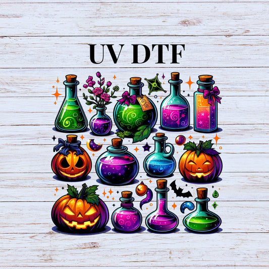 UV DTF Sticker print Halloween elements decal, tumbler decal, Uv wrap glass can tumbler. #7040