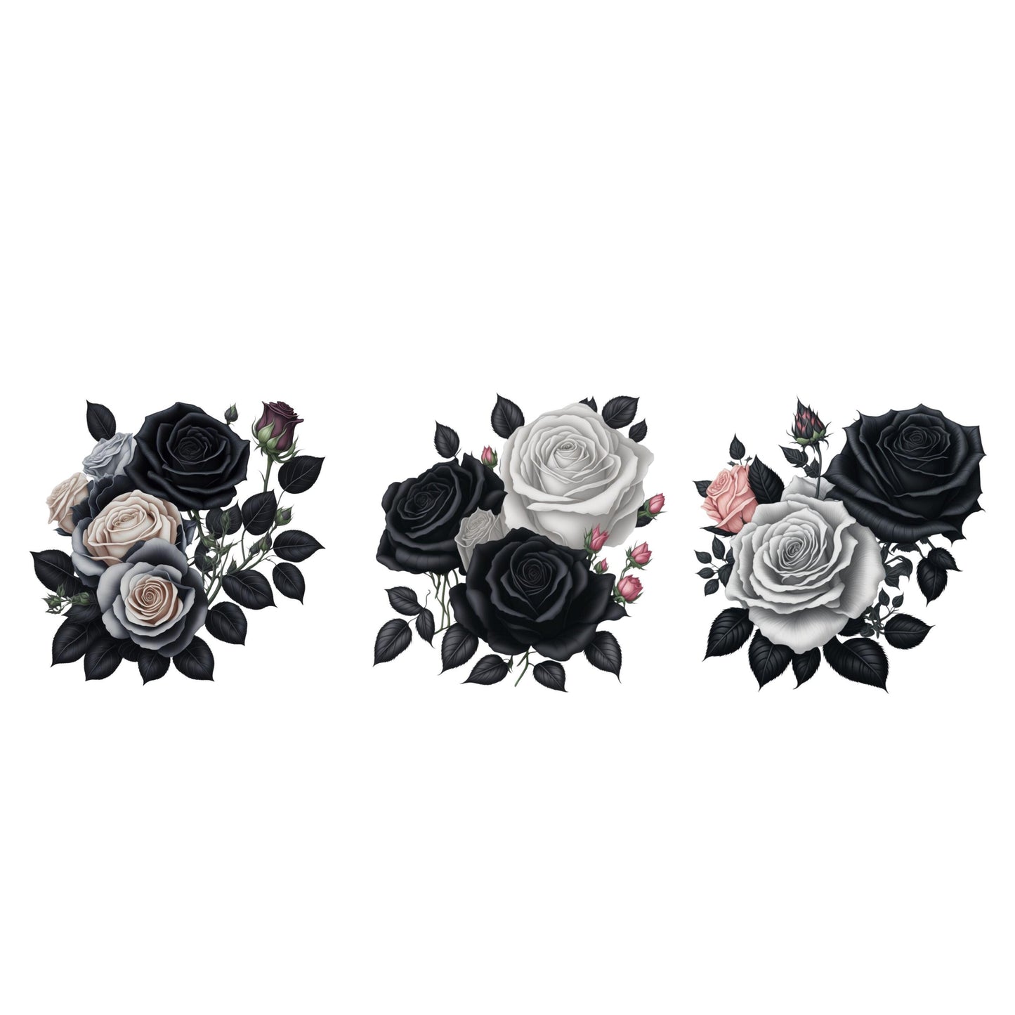 UV DTF Sticker prints. Black and White roses element sheet bundle decal, permanent sticker. UV wrap for tumbler. #10061