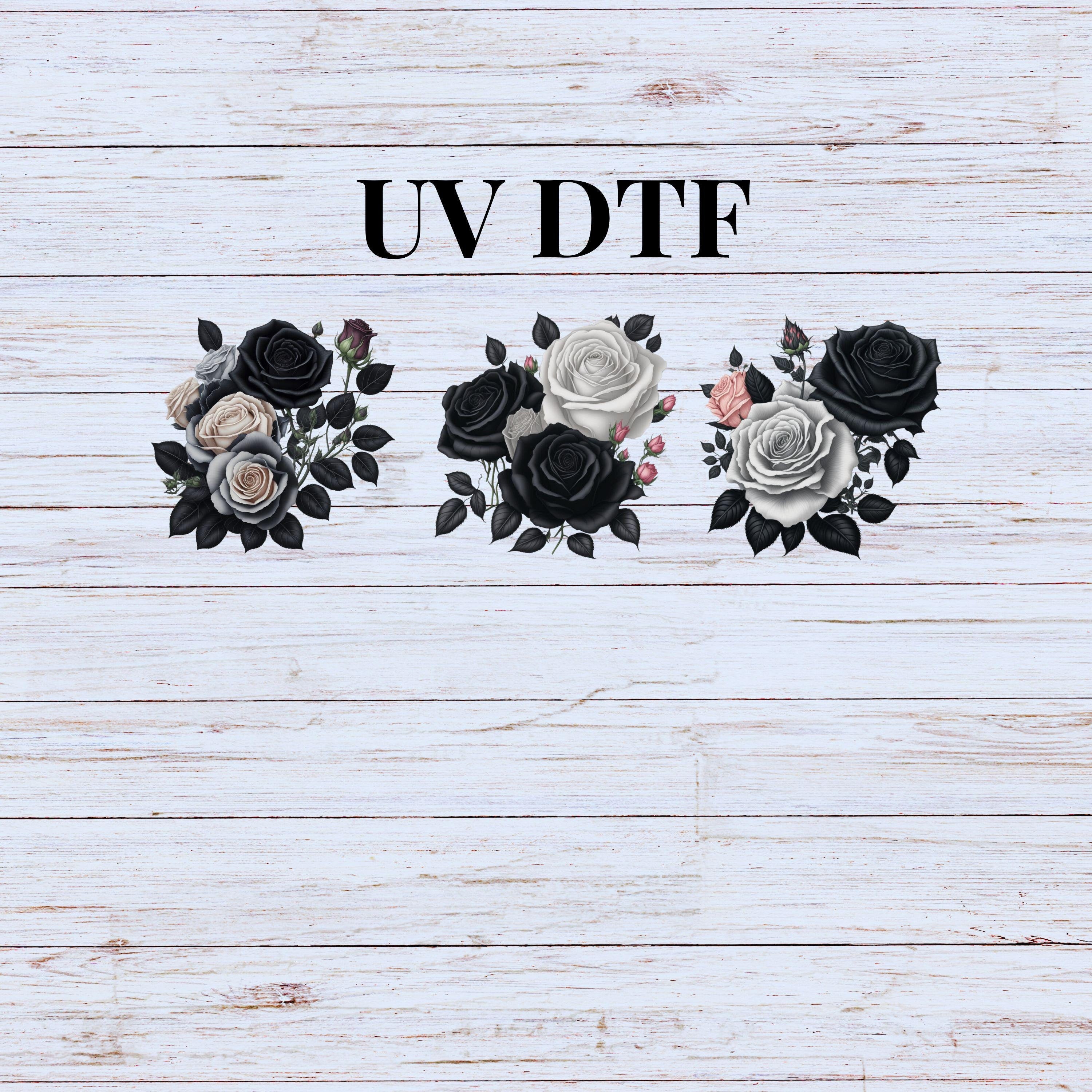 Deca Roses Logo UV DTF Sticker prints. Black and White roses element sheet bundle deca ...