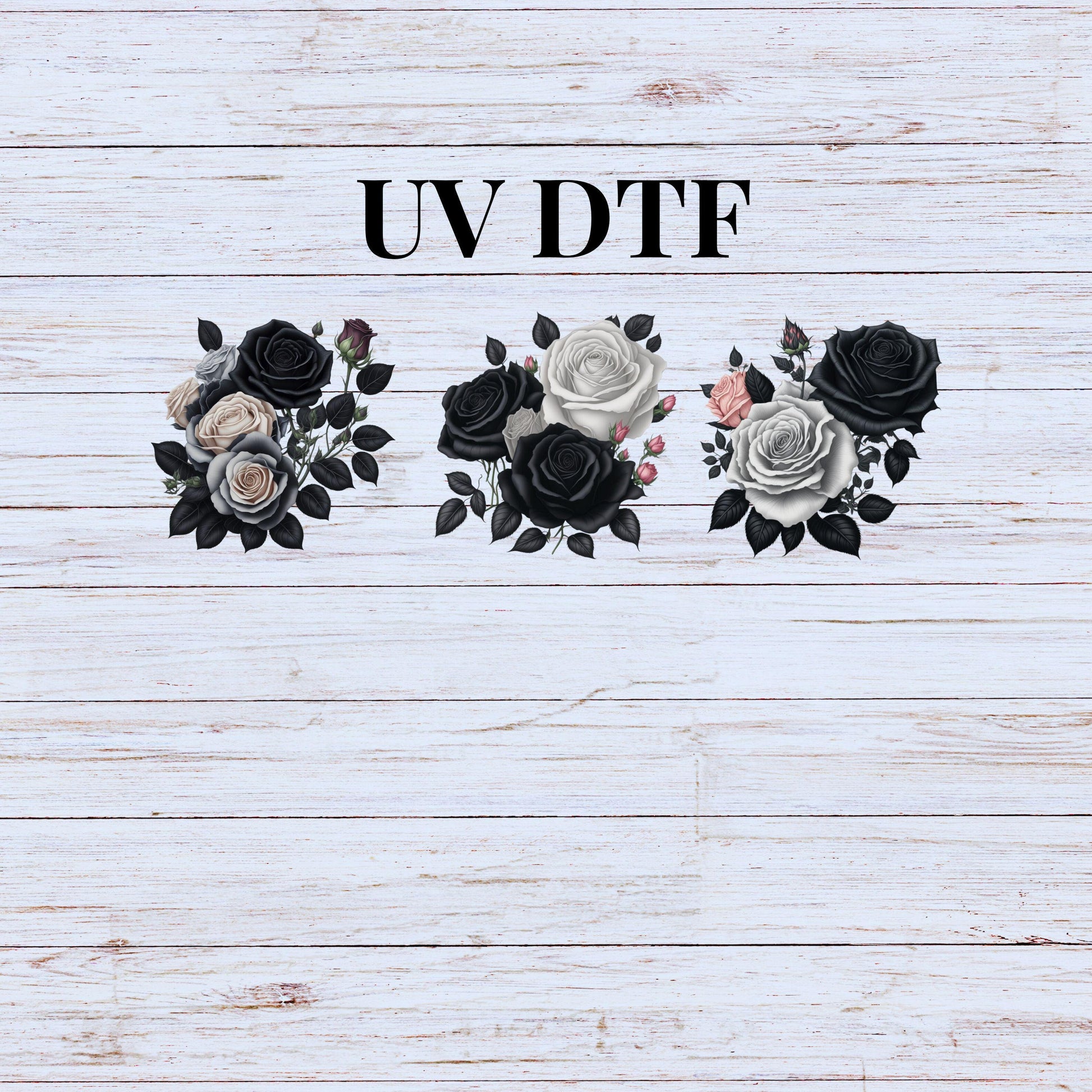 UV DTF Sticker prints. Black and White roses element sheet bundle decal, permanent sticker. UV wrap for tumbler. #10061