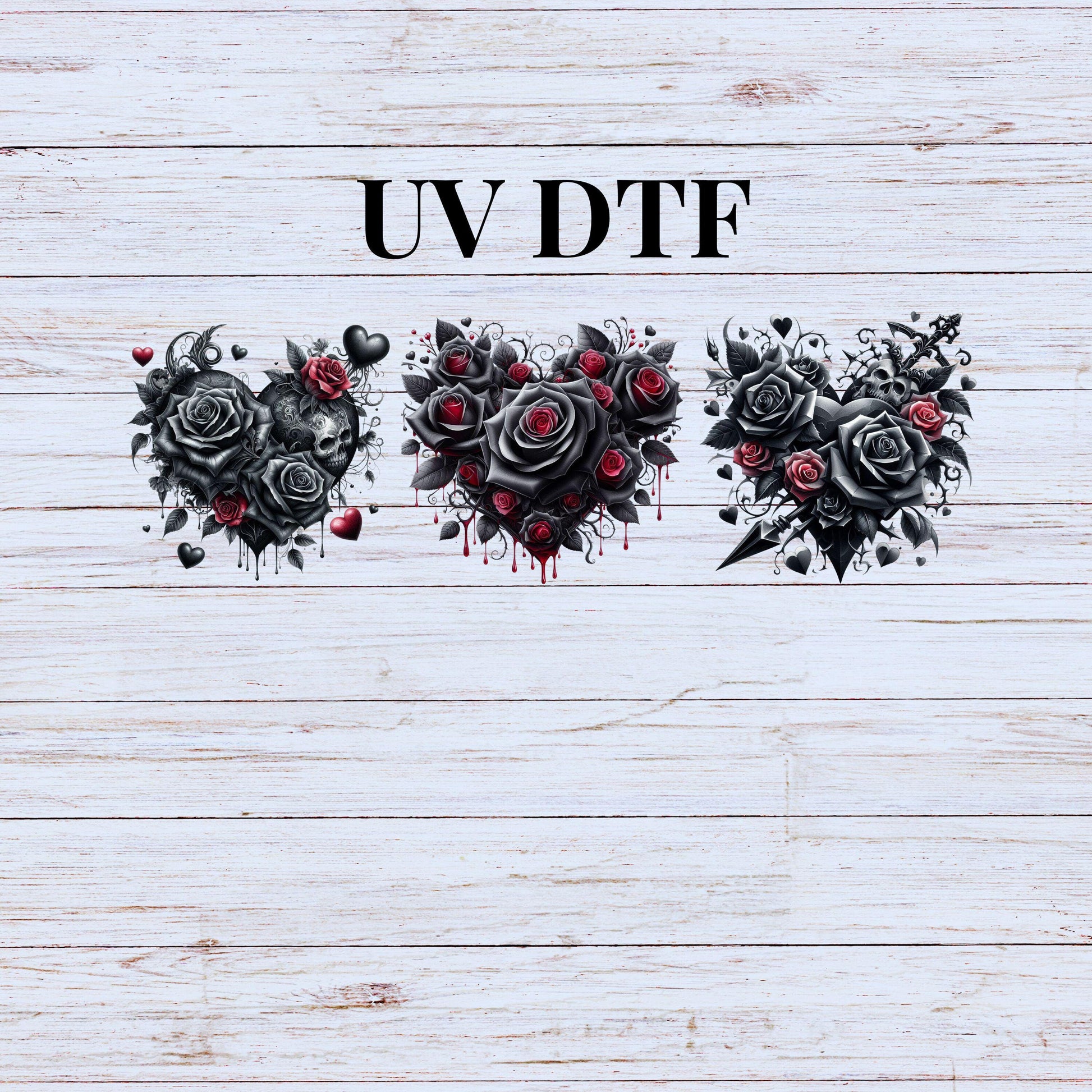 UV DTF Sticker prints. Goth roses element sheet bundle decal, black roses, permanent sticker. UV wrap for tumbler. #10062