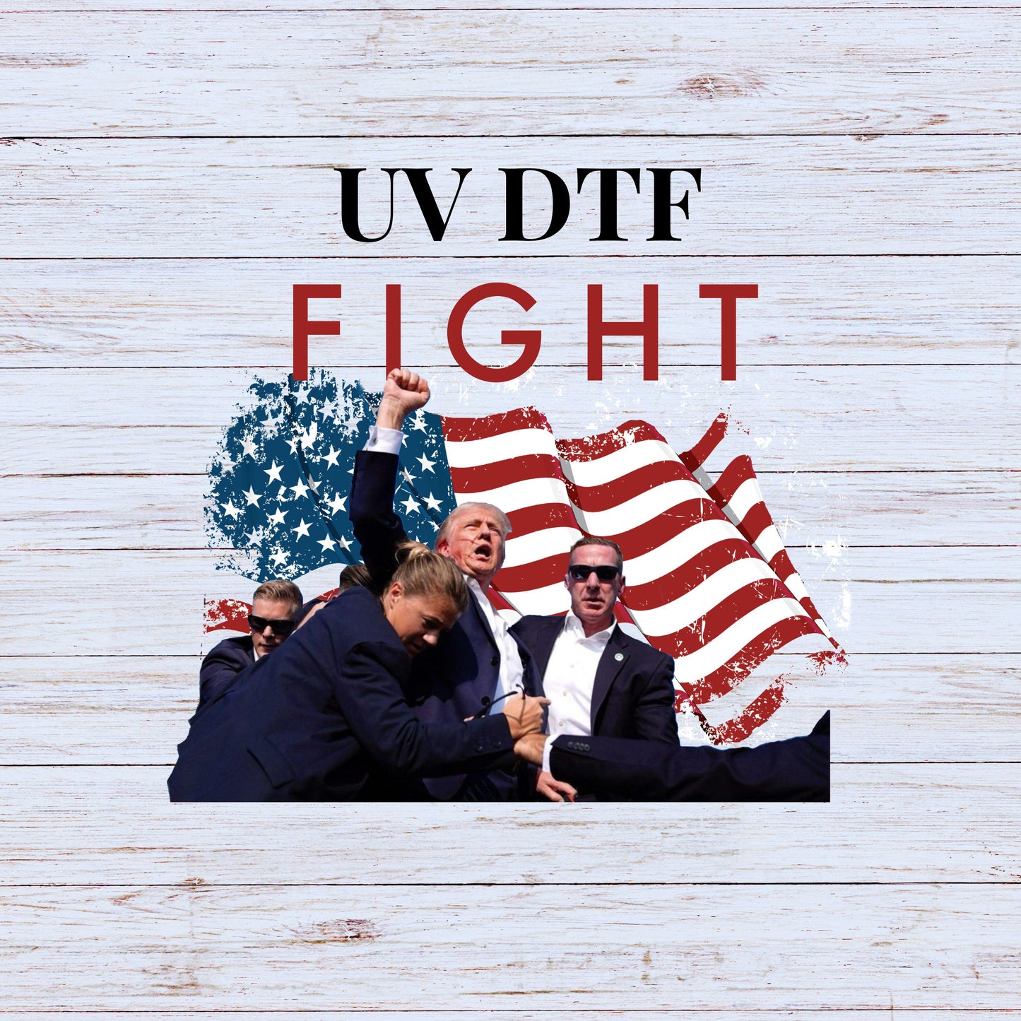 UV DTF Sticker print. Trump Fight decal, tumbler decal, permanent sticker. Uv wrap for glass can tumbler. #4227