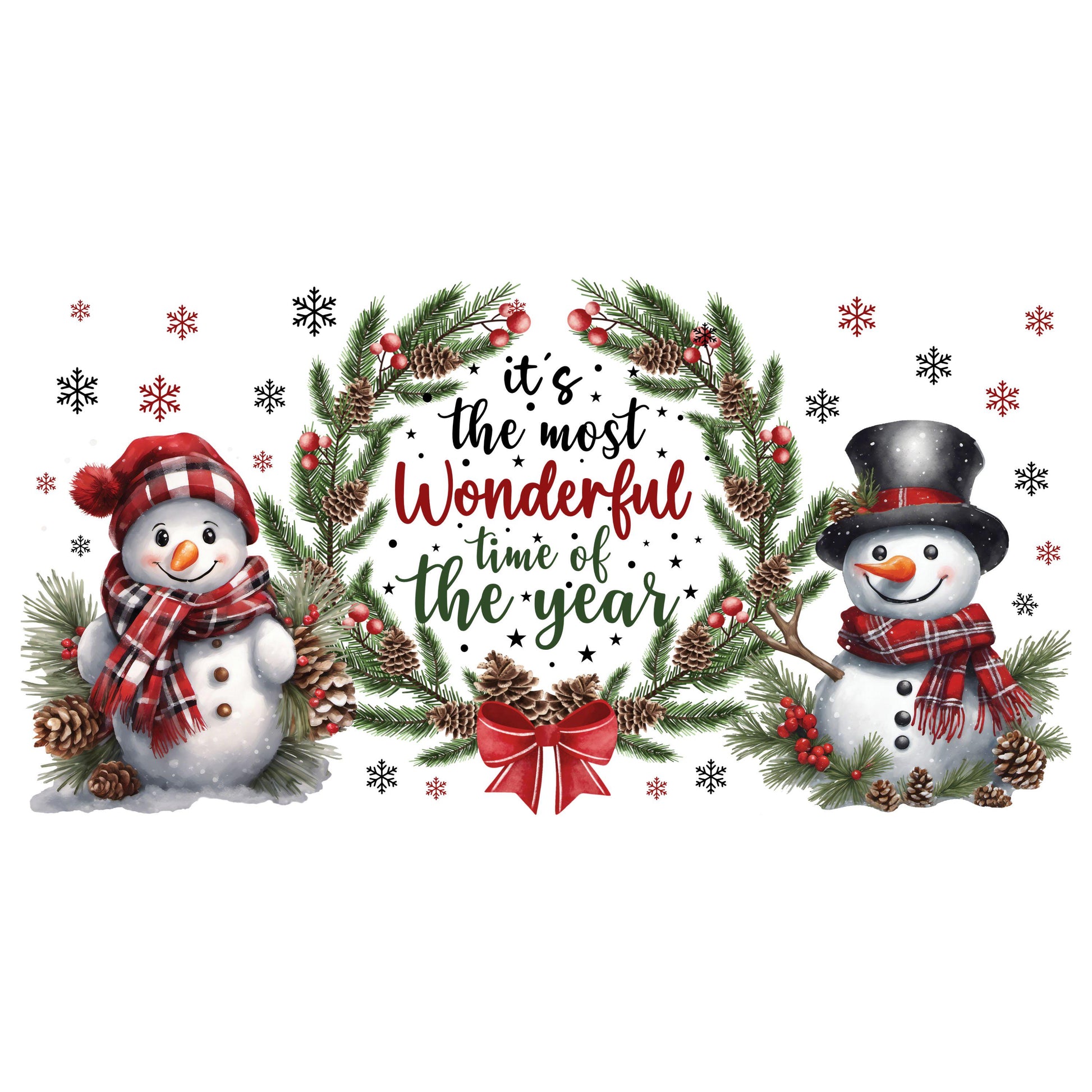 UV DTF Sticker print. Snowman It's the most wonderful time of the year Christmas wrap, tumbler decal. UV wrap for glass can tumbler.#7073