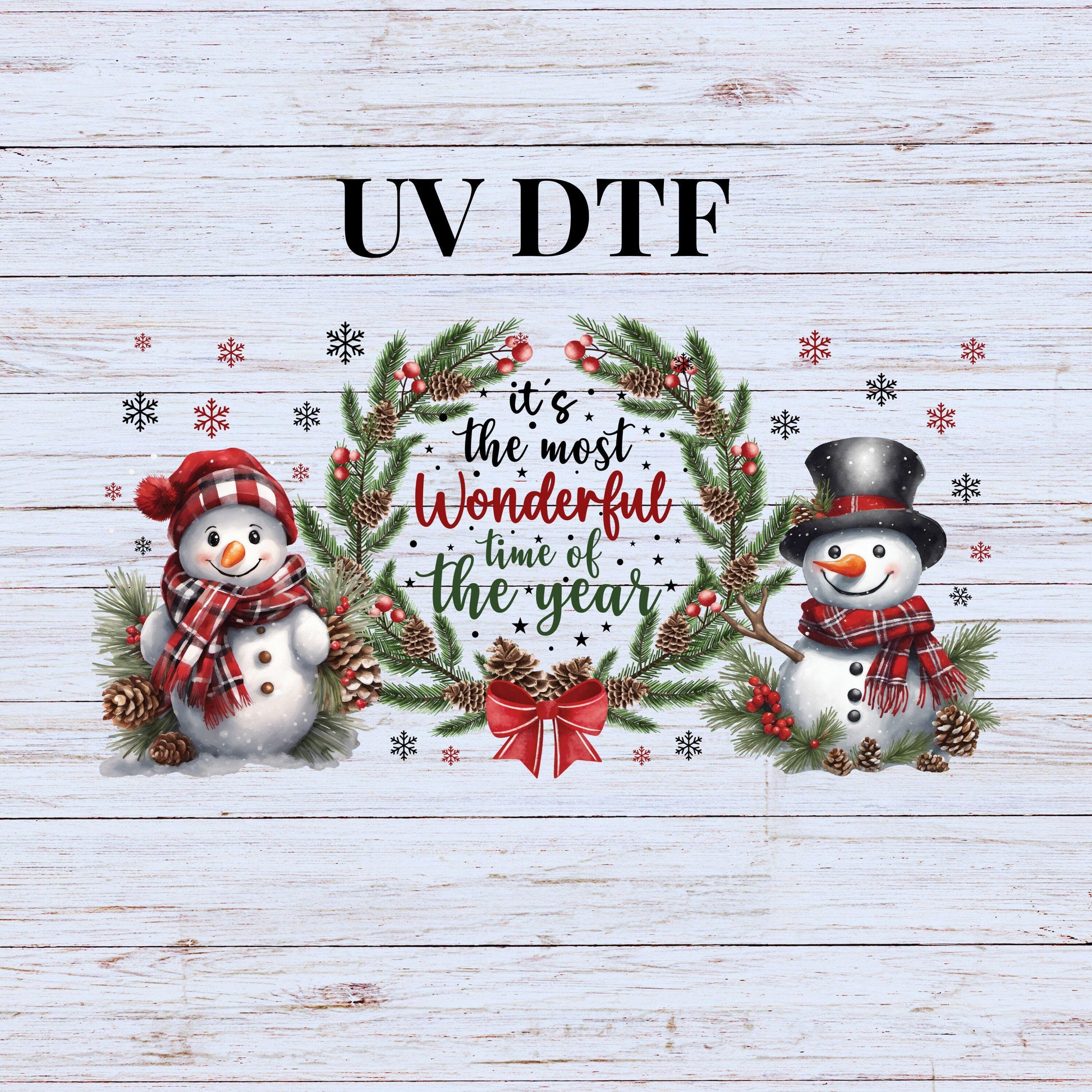 UV DTF Sticker print. Snowman It's the most wonderful time of the year Christmas wrap, tumbler decal. UV wrap for glass can tumbler.#7073