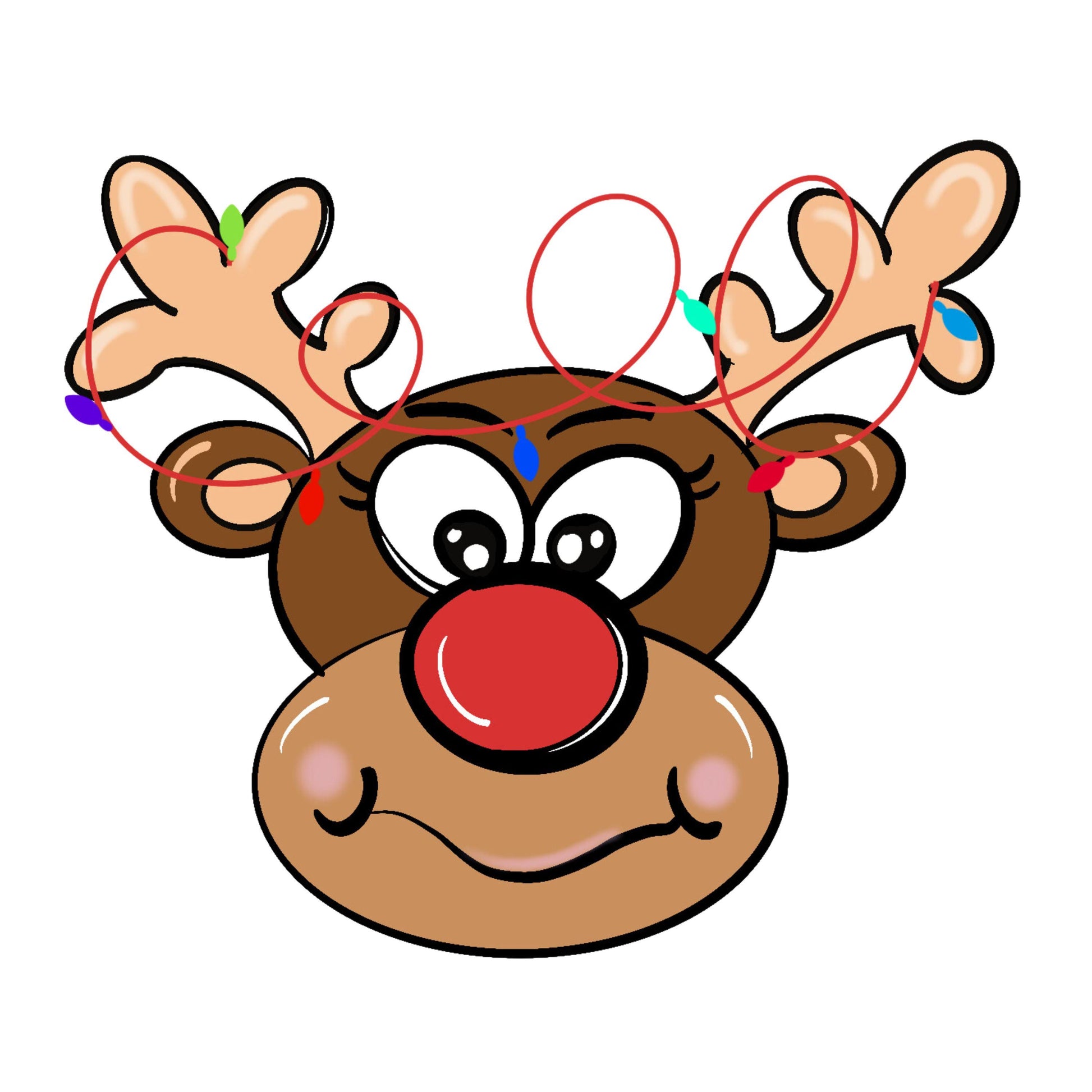 UV DTF Sticker print. Cute Reindeer face with Christmas lights decal, tumbler decal. UV wrap for glass can tumbler.#7095