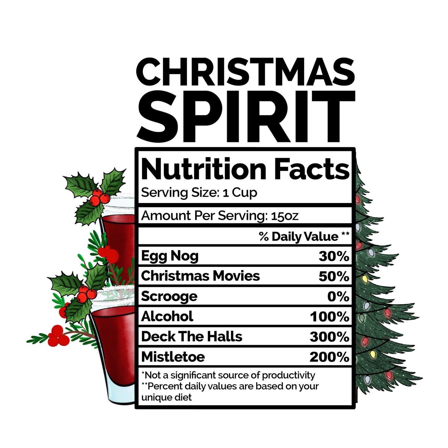 UV DTF Sticker print. Christmas Spirit Nutritional Ingredients decal, tumbler decal. UV wrap for glass can tumbler.#7097