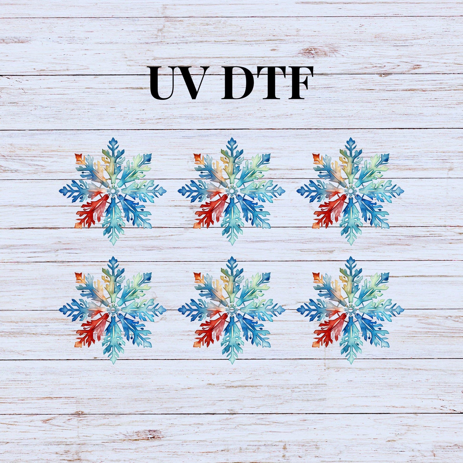 UV DTF Sticker print. Rainbow snowflake Christmas star bundle of 6 decals, tumbler decal. UV wrap for glass can tumbler.#7098