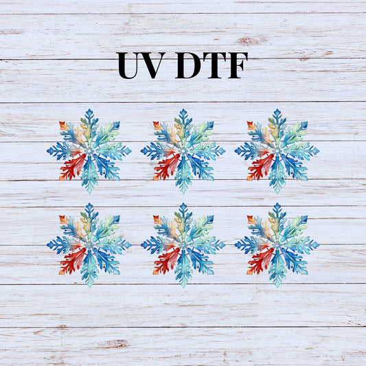 UV DTF Sticker print. Rainbow snowflake Christmas star bundle of 6 decals, tumbler decal. UV wrap for glass can tumbler.#7098