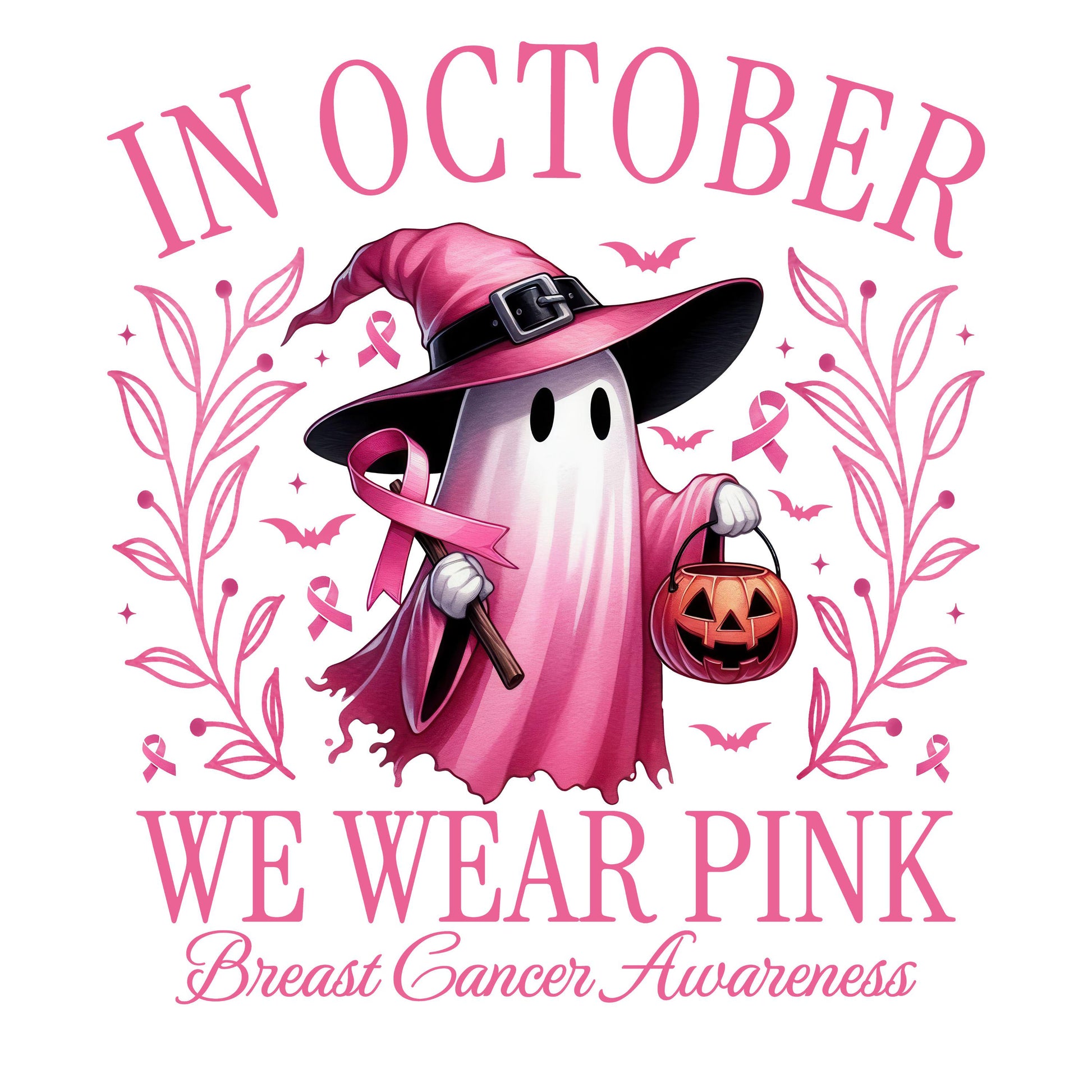 UV DTF Sticker print Breast Cancer Awareness In October We Wear Pink Ghost decal, tumbler decal, permanent sticker. #7116