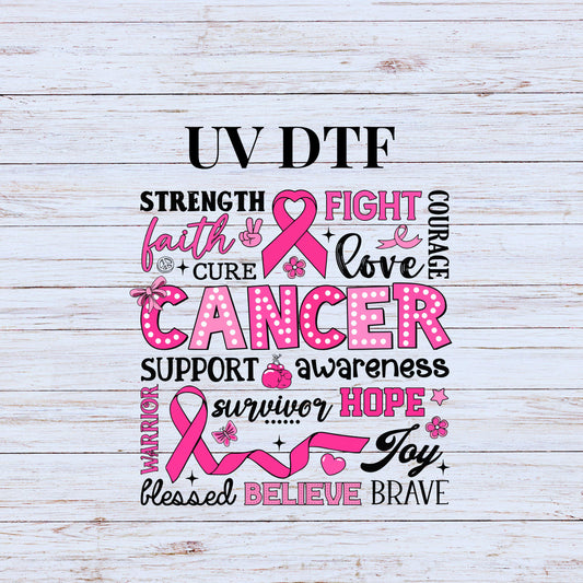 UV DTF Sticker print Breast Cancer sayings wrap decal, tumbler decal, permanent sticker. #4269