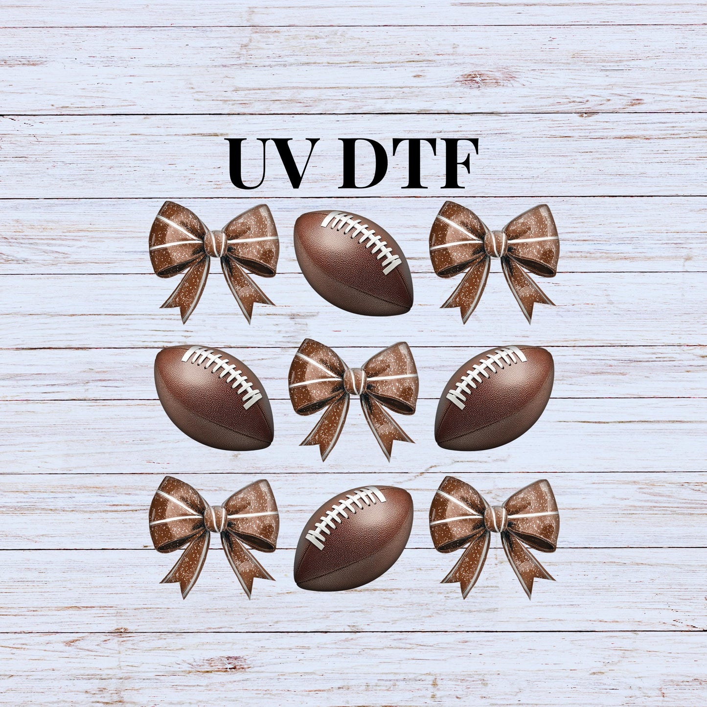 UV DTF Sticker print. Football tumbler croquette with footballs and football bows decal, tumbler decal, permanent sticker, tumbler. #9016