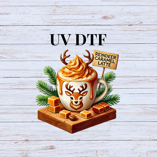 UV DTF Sticker print Reindeer caramel latte cute Christmas decal, tumbler decal, permanent sticker. #7120