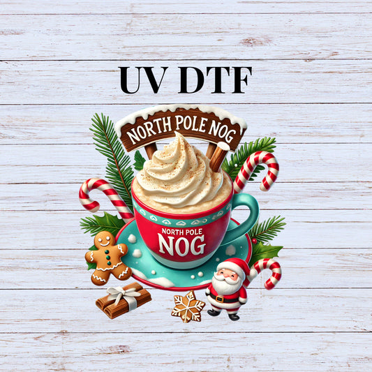 UV DTF Sticker print North Pole Nog Christmas decal, tumbler decal, permanent sticker. #7123