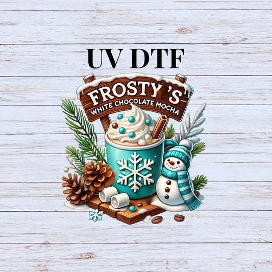 UV DTF Sticker print Snowman white chocolate mocha Christmas decal, tumbler decal, permanent sticker. #7124