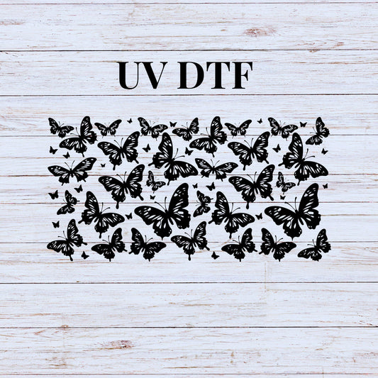 UV DTF Sticker print. Black Butterflies wrap or element sheet decal, tumbler decal. UV wrap for glass can tumbler. #5180