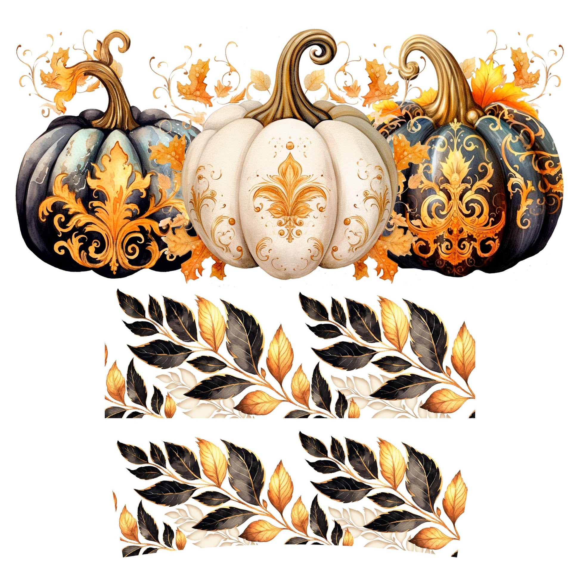 UV DTF 40 oz ready to apply Black and Gold pumpkins Fall wrap decal , permanent sticker. UV wrap quencher #3037