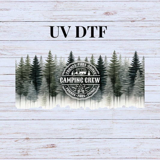 UV DTF Sticker print. Camping Crew wrap decal, 40 oz or glass can tumbler decal. UV wrap for glass can tumbler. #5183