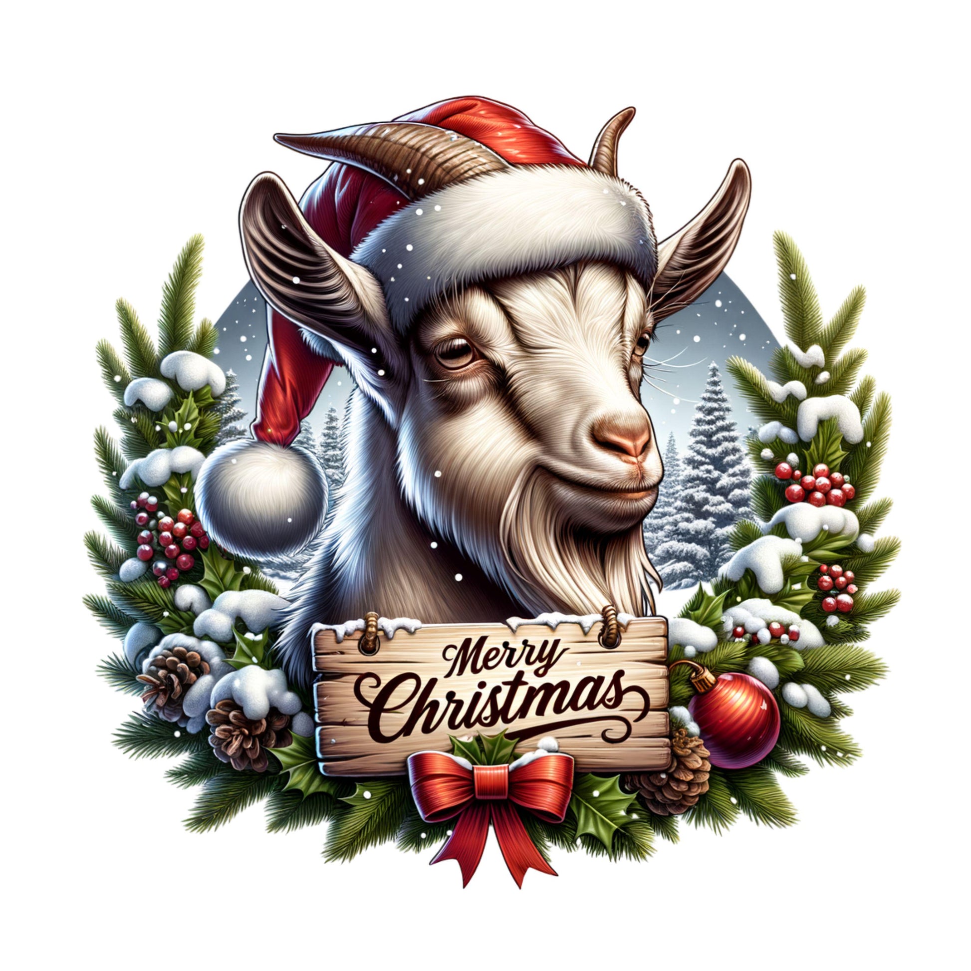 UV DTF Sticker print Christmas Goat Merry Christmas decal, tumbler decal, permanent sticker. Uv wrap for glass can tumbler. #7136