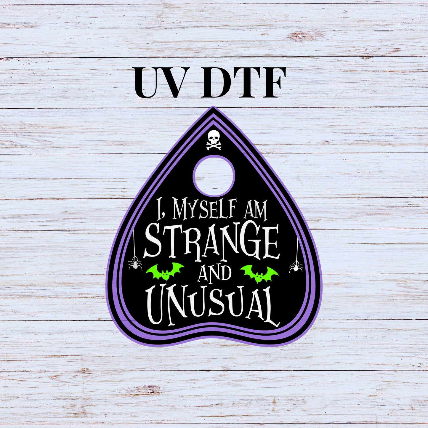 UV DTF Sticker print I myself am strange and unusual white and purple accents decal, tumbler decal, permanent sticker. #4245