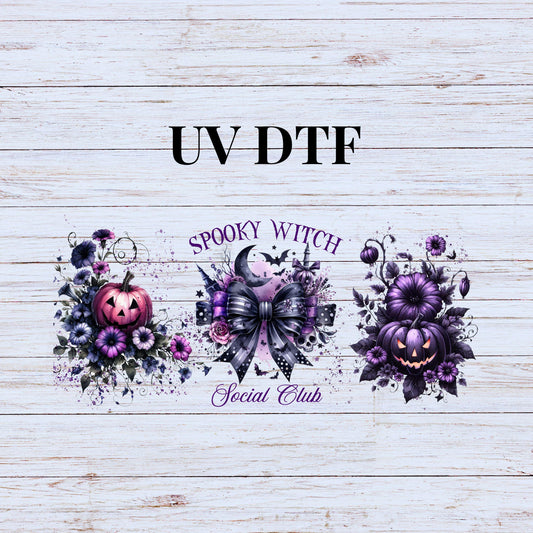 UV DTF Sticker print. Spooky witch social club can or tumbler wrap decal, tumbler decal. UV wrap for glass can tumbler. #5201