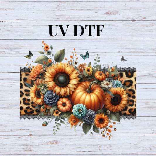 UV DTF Sticker print. Leopard and lace fall wrap decal, glass can tumbler decal. UV wrap for glass can tumbler. #5190