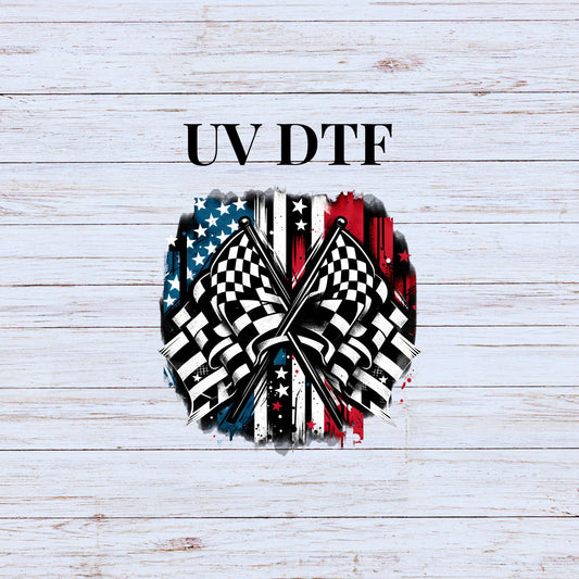 UV DTF Sticker print Racing flags with black border patriotic decal, tumbler decal, permanent sticker. #10091