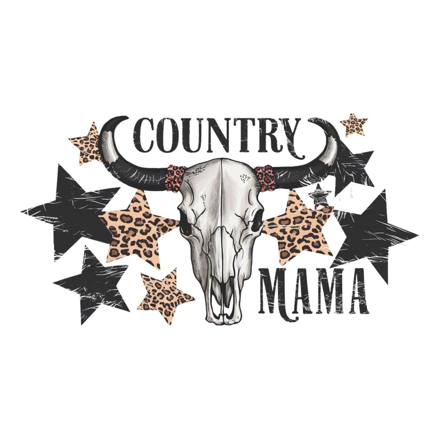 UV DTF Sticker print. Country Mama w/ bull skull and stars can or tumbler wrap decal, tumbler decal. UV wrap for glass can tumbler. #5206