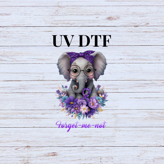 UV DTF Sticker print Forget me not elephant Alzheimer's Awareness ready to apply decal, tumbler decal, permanent sticker. #4276