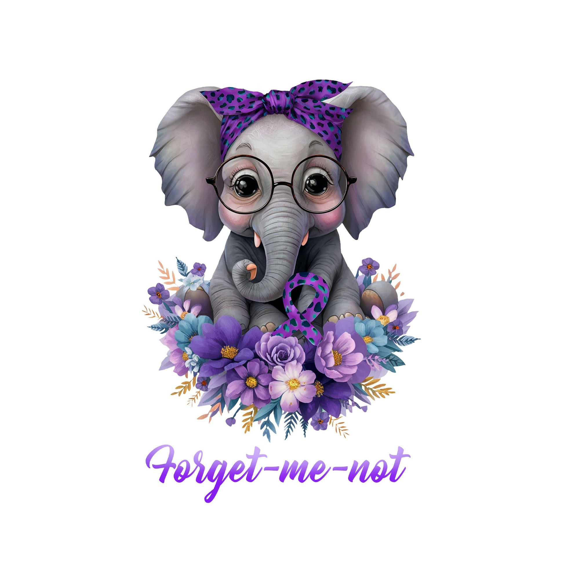 UV DTF Sticker print Forget me not elephant Alzheimer's Awareness ready to apply decal, tumbler decal, permanent sticker. #4276