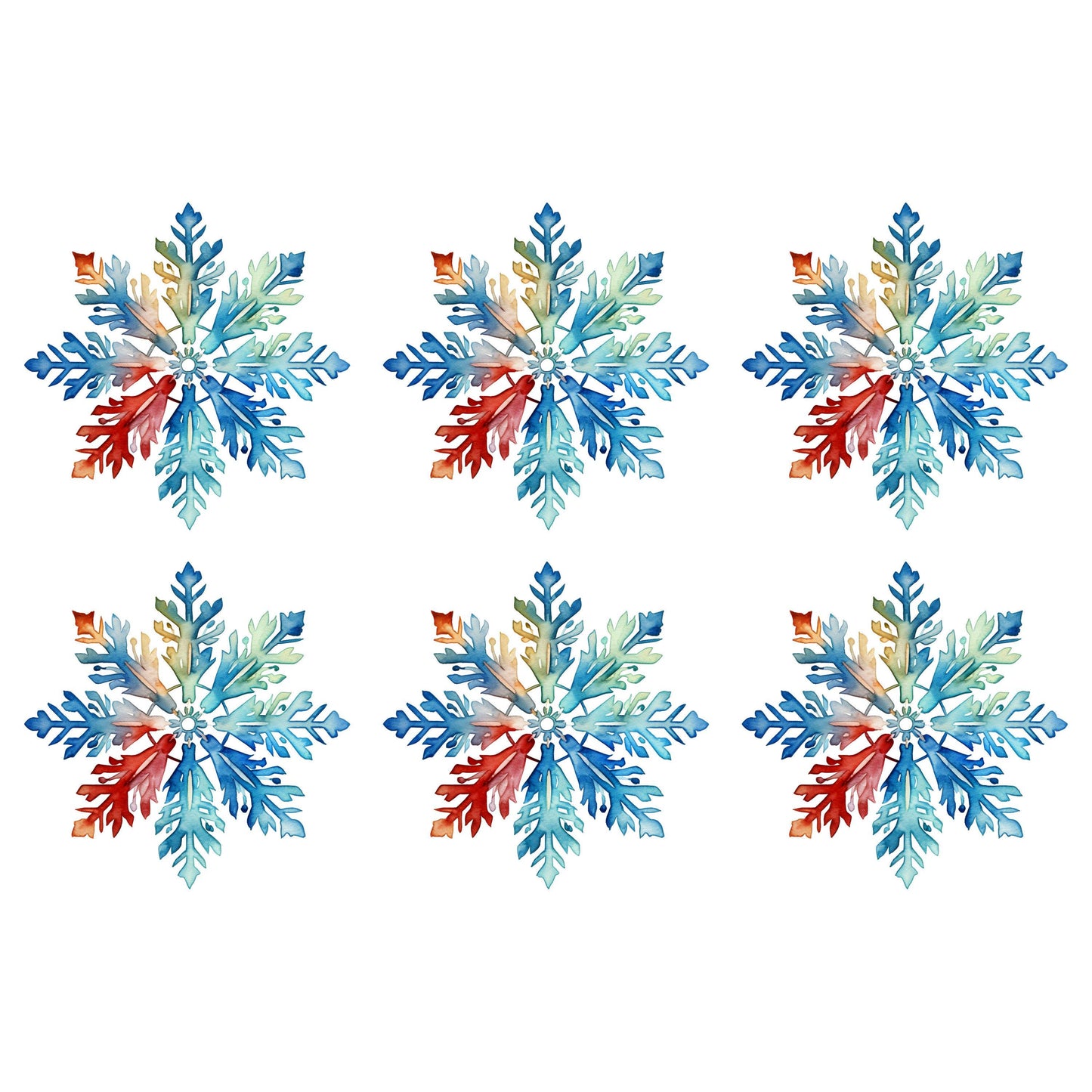 UV DTF Sticker print. Rainbow snowflake Christmas star bundle of 6 decals, tumbler decal. UV wrap for glass can tumbler.#7098