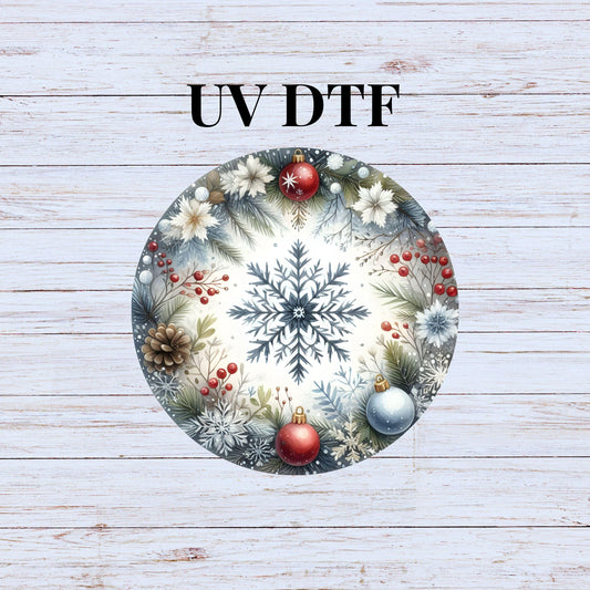 UV DTF Sticker print. Christmas Snowflake Round decal, tumbler decal. UV wrap for glass can tumbler.#7099