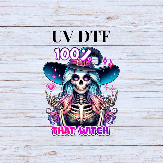 UV DTF Sticker print 100% that witch Halloween skull witch decal, tumbler decal, permanent sticker. Uv wrap for glass can tumbler. #7101