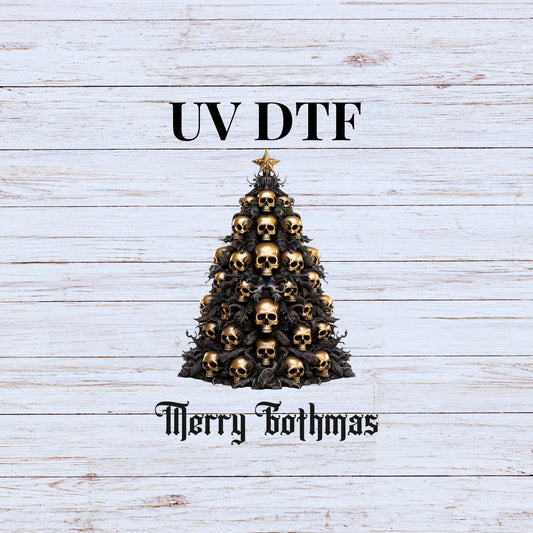 UV DTF Sticker print Merry Gothmas skull Christmas tree goth decal, tumbler decal, permanent sticker. Uv wrap for glass can tumbler. #7102