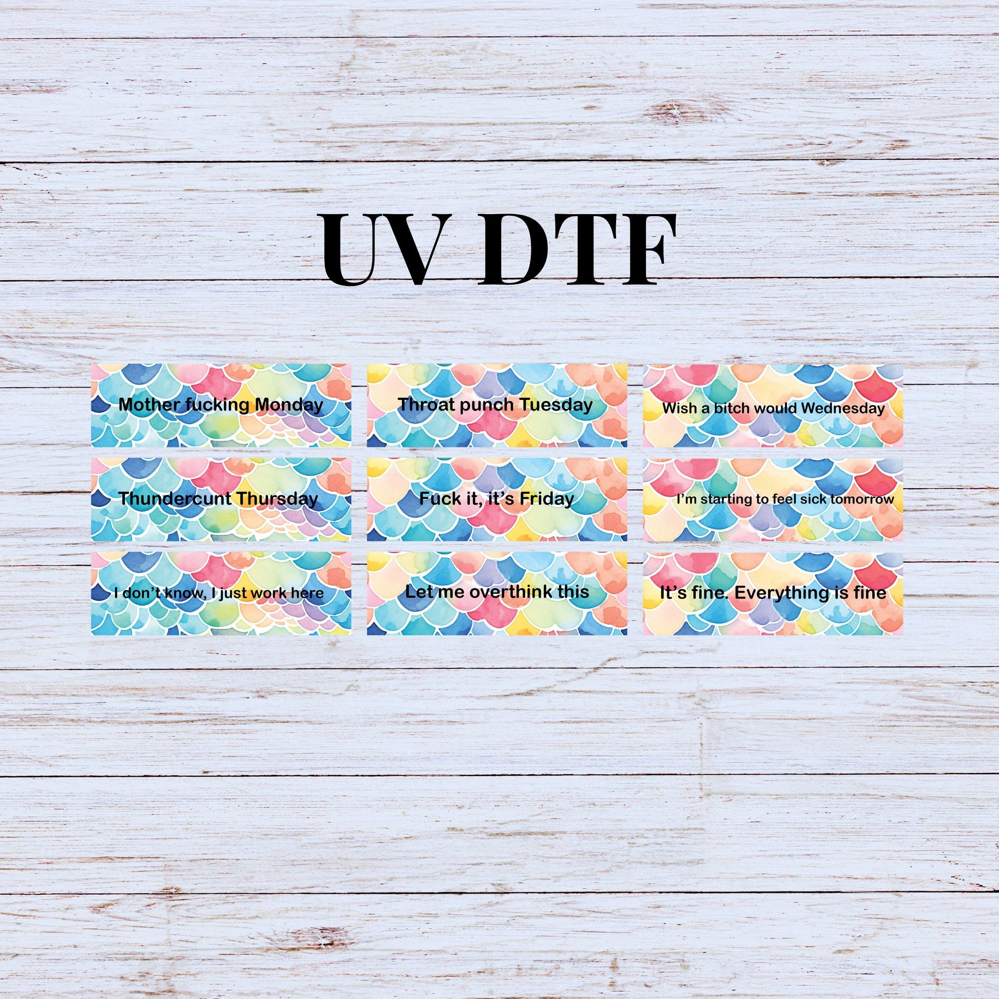 UV DTF Pen Wrap Ready To Apply Sticker Print. Sarcastic rainbow scale pen wrap bundle. UV Pen wrap. #8018