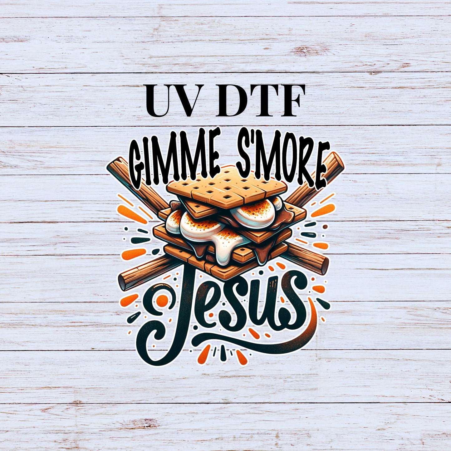 UV DTF Sticker print. S'more Jesus decal, tumbler decal. UV wrap for glass can tumbler.#4282