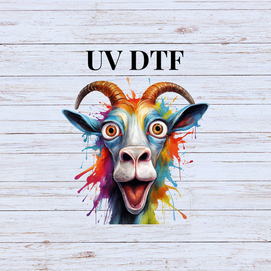 UV DTF Sticker print. Goat paint splash, funny goat decal, tumbler decal. UV wrap for glass can tumbler.#1042